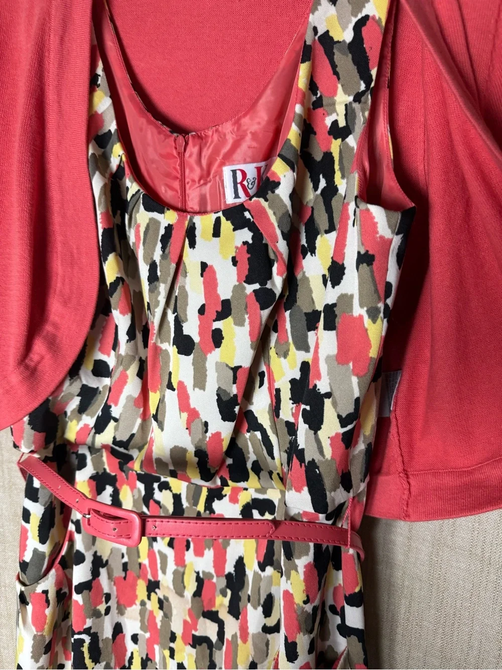 R&K Dress Matching Belt & Bolero Cardigan Size 12 Tangerine Multicolor Dress 😍
